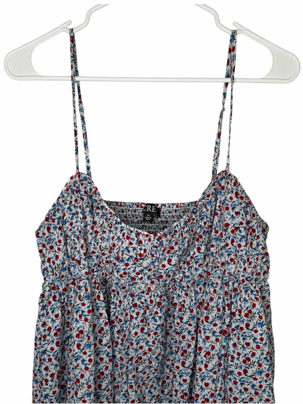 J. Crew White Floral Midi Dress with Red and Blue Accents